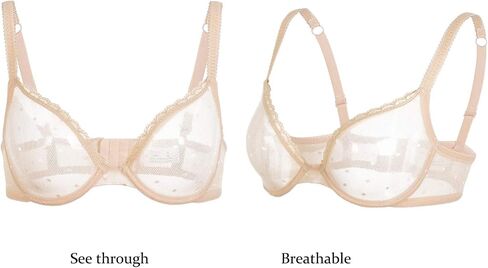 Vogue's Secret Women's Sexy Sheer Mesh See Through Bra Non Padded Unlined Lace Bralette Underwire Bras in Saudi Arabia