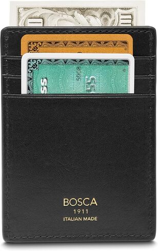 Bosca Dolce مشبك نقود من الجلد الإيطالي ومحفظة جيب أمامية للرجال - محفظة بمشبك مغناطيسي مخيطة يدويًا، لمسة نهائية فاخرة من إيطاليا Dolce باللون البني الداكن غير اللامع in Kuwait