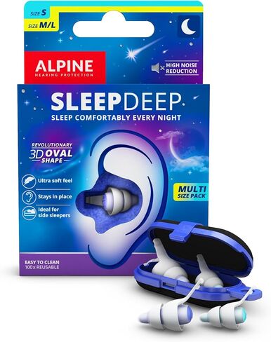 Alpine SleepDeep Multisize - Soft Ear Plugs for Sleeping and Concentration - New 3D Oval Shape and Noise Reducing Gel for Better Attenuation - 27dB - Ideal for Side Sleeper - 2-Pair Reusable: S + M/L in Kuwait