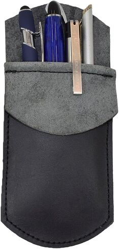 Hide & Drink, Pocket Protector, Pencil Pouch, Pen Holder for Shirt Pockets, Lab Coats, Backpacks, Office & Work Essentials, Full Grain Leather, Handmade, Charcoal Black in Kuwait