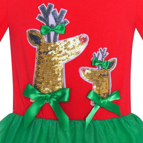 Sunny Fashion Girls Dress Reindeer Headband Santa Christmas Long Sleeve Party Dress in Kuwait