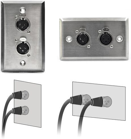 (2 Pack) Stainless Steel Dual XLR Wall Plate, Audio Speakers with 2 XLR Male Connectors, Silver in Kuwait