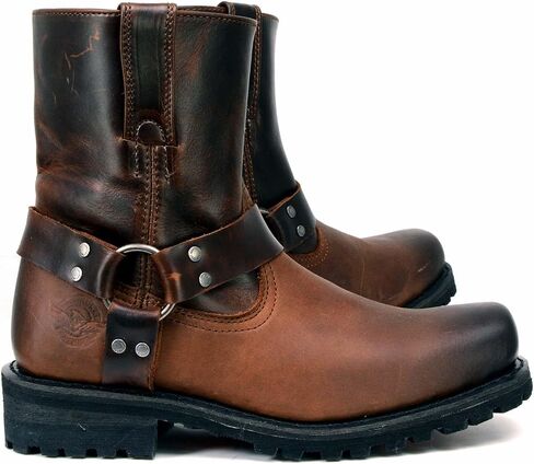 Milwaukee Leather Men's Brown Two-Tone Full Grain Leather Easy Pull-On Motorcycle Harness Boots MBM9008 in Saudi Arabia
