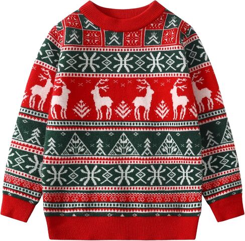 Kids Boys Girls Christmas Sweaters Holiday Unisex Sweater Crewneck Xmas Party Knit Reindeer Snowflakes Pullover in Kuwait