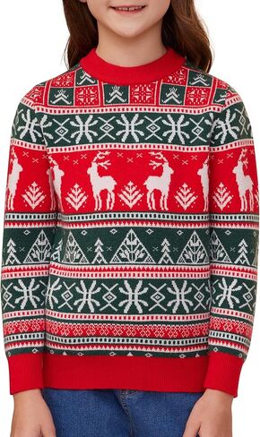 Kids Boys Girls Christmas Sweaters Holiday Unisex Sweater Crewneck Xmas Party Knit Reindeer Snowflakes Pullover in Kuwait