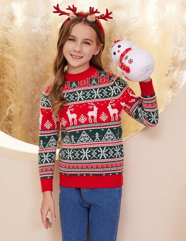 Kids Boys Girls Christmas Sweaters Holiday Unisex Sweater Crewneck Xmas Party Knit Reindeer Snowflakes Pullover in Kuwait