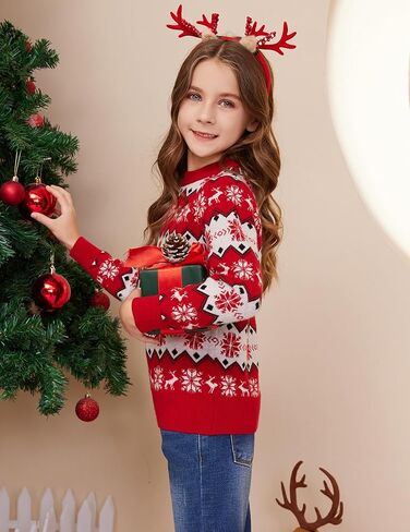 Kids Boys Girls Christmas Sweaters Holiday Unisex Sweater Crewneck Xmas Party Knit Reindeer Snowflakes Pullover in Kuwait