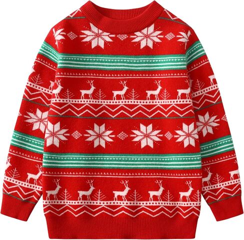 Kids Boys Girls Christmas Sweaters Holiday Unisex Sweater Crewneck Xmas Party Knit Reindeer Snowflakes Pullover in Kuwait