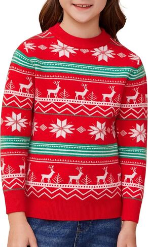 Kids Boys Girls Christmas Sweaters Holiday Unisex Sweater Crewneck Xmas Party Knit Reindeer Snowflakes Pullover in Kuwait