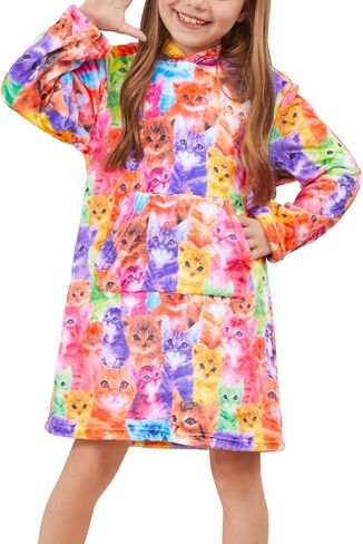 QPANCY Girls Fleece Robe Hooded Bathrobe Pajamas Soft Fuzzy Kids Sleepwear in Saudi Arabia
