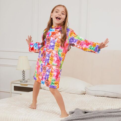 QPANCY Girls Fleece Robe Hooded Bathrobe Pajamas Soft Fuzzy Kids Sleepwear in Saudi Arabia