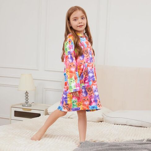 QPANCY Girls Fleece Robe Hooded Bathrobe Pajamas Soft Fuzzy Kids Sleepwear in Saudi Arabia