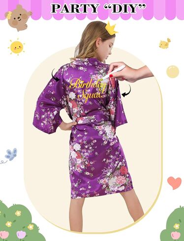 12 Pieces Girls Kids Silky Satin Solid Color Short Kimono Robes for Wedding Birthday Slumber Spa Party in Kuwait