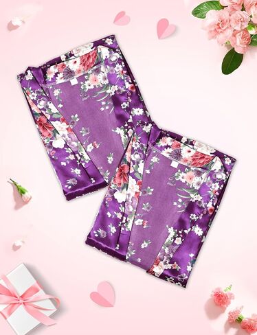 12 Pieces Girls Kids Silky Satin Solid Color Short Kimono Robes for Wedding Birthday Slumber Spa Party in Kuwait