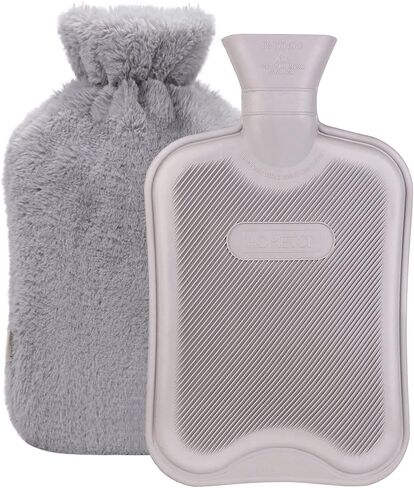 HomeTop Premium Classic Rubber Hot Water Bottle w/Luxurious Faux Fur Plush Fleece Cover (2L, Gray) in Saudi Arabia