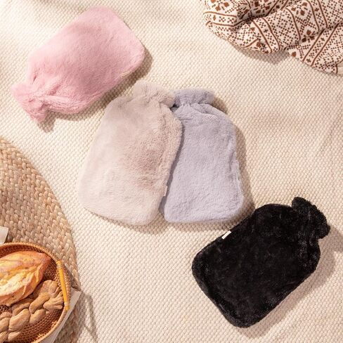 HomeTop Premium Classic Rubber Hot Water Bottle w/Luxurious Faux Fur Plush Fleece Cover (2L, Gray) in Saudi Arabia