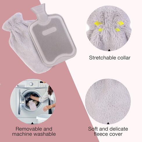 HomeTop Premium Classic Rubber Hot Water Bottle w/Luxurious Faux Fur Plush Fleece Cover (2L, Gray) in Saudi Arabia