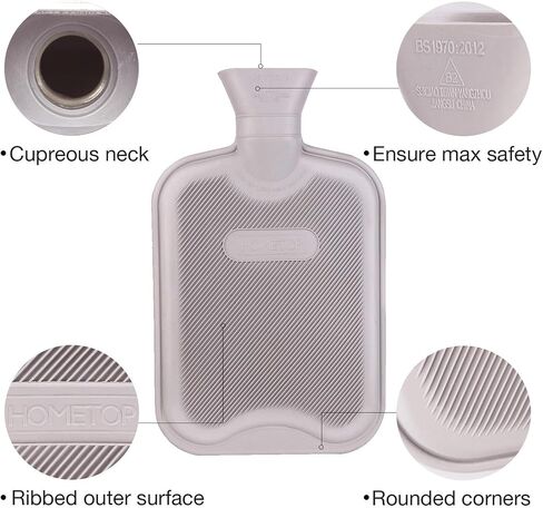 HomeTop Premium Classic Rubber Hot Water Bottle w/Luxurious Faux Fur Plush Fleece Cover (2L, Gray) in Saudi Arabia