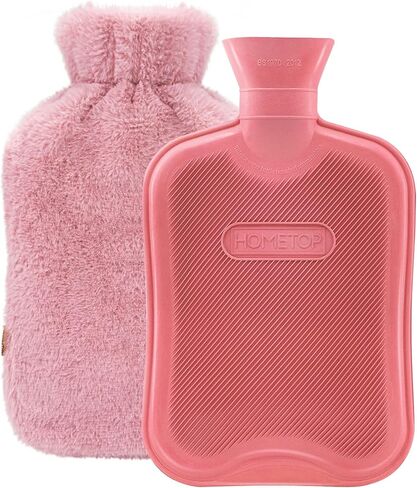 HomeTop Premium Classic Rubber Hot Water Bottle w/Luxurious Faux Fur Plush Fleece Cover (2L, Gray) in Saudi Arabia