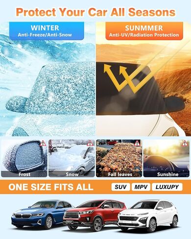 Car Windshield Blanket for Ice and Snow, Anti-Theft Windshield Cover for Ice and Snow with Side Mirror Covers, All-Seasons Windshield Cover Sunshade Fit Cars SUVs Trucks Vans (66.5" x 49.2") in Saudi Arabia