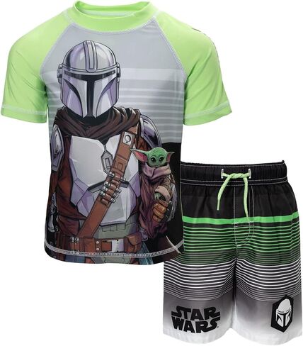 STAR WARS The Mandalorian The Child Pullover Rash Guard and Swim Trunks Outfit Set Little Kid to Big Kid in Kuwait