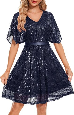 Wedtrend Women's Sparkly Sequin Dress Bat Sleeves Cocktail Dress Glitter Club Dress in Kuwait