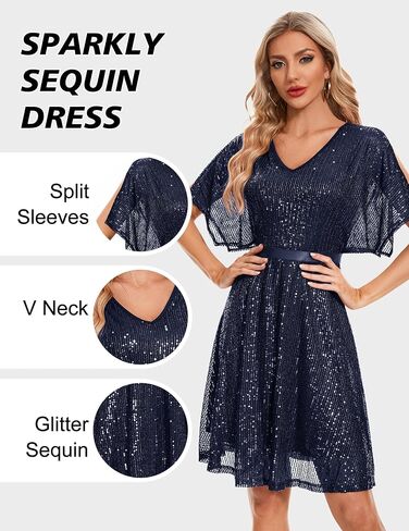 Wedtrend Women's Sparkly Sequin Dress Bat Sleeves Cocktail Dress Glitter Club Dress in Kuwait