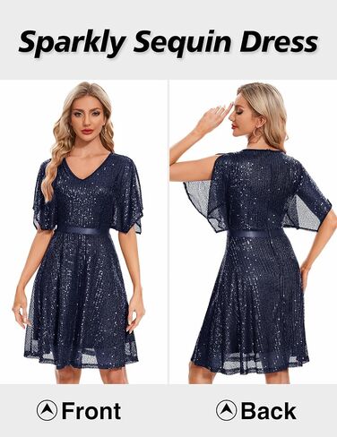 Wedtrend Women's Sparkly Sequin Dress Bat Sleeves Cocktail Dress Glitter Club Dress in Kuwait