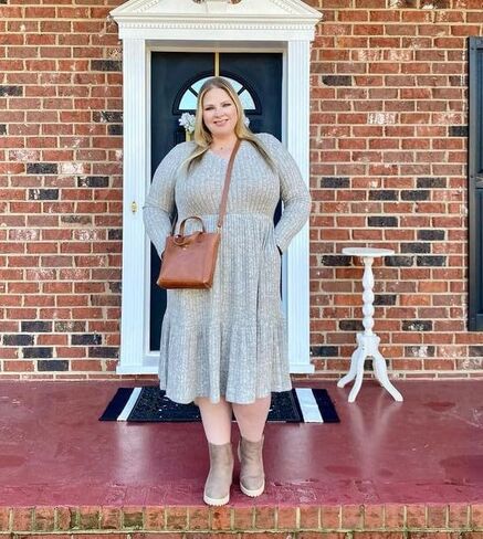 CARCOS Plus Size Dresses for Curvy Women Crew/Vneck Long Sleeve Dresses Ladies Knee Long Fall Winter Dress with Pocket XL-5XL in Kuwait