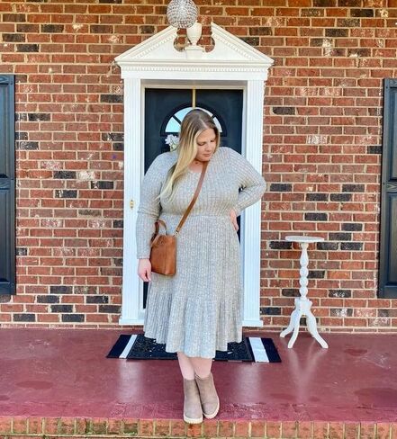 CARCOS Plus Size Dresses for Curvy Women Crew/Vneck Long Sleeve Dresses Ladies Knee Long Fall Winter Dress with Pocket XL-5XL in Kuwait