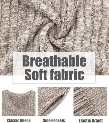 CARCOS Plus Size Dresses for Curvy Women Crew/Vneck Long Sleeve Dresses Ladies Knee Long Fall Winter Dress with Pocket XL-5XL in Kuwait