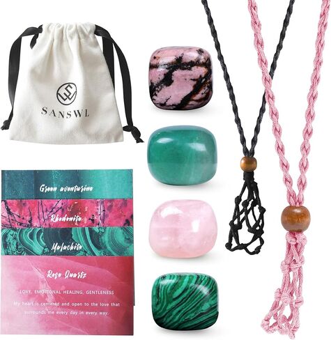 7 Chakra Healing Crystal Necklace Set - Boho Handmade Cord Cage and Hippie Energy Pendant Holder Real Crystal and Healing Stone Jewelry Spiritual Gift for Women Teen in Saudi Arabia