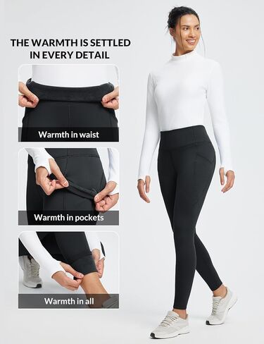 BALEAF Women's Thick Fleece Lined Leggings Winter Warm Thermal High Waisted Tummy Control Snow Ski Pants in Saudi Arabia