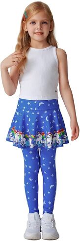 Girls Leggings with Full Circle Skirt Stretchy Unicorn Printed Pants for Kids in 3t to 9 Years in Saudi Arabia