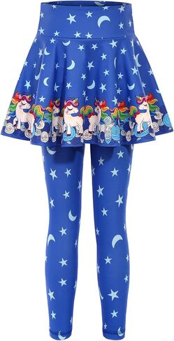 Girls Leggings with Full Circle Skirt Stretchy Unicorn Printed Pants for Kids in 3t to 9 Years in Saudi Arabia