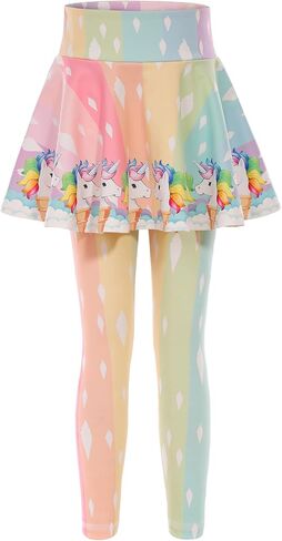 Girls Leggings with Full Circle Skirt Stretchy Unicorn Printed Pants for Kids in 3t to 9 Years in Saudi Arabia