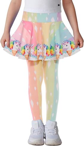 Girls Leggings with Full Circle Skirt Stretchy Unicorn Printed Pants for Kids in 3t to 9 Years in Saudi Arabia