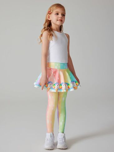 Girls Leggings with Full Circle Skirt Stretchy Unicorn Printed Pants for Kids in 3t to 9 Years in Saudi Arabia