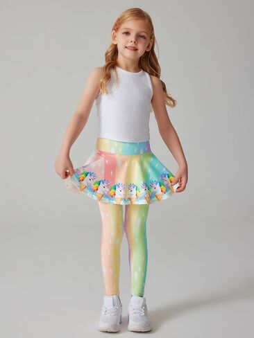 Girls Leggings with Full Circle Skirt Stretchy Unicorn Printed Pants for Kids in 3t to 9 Years in Saudi Arabia