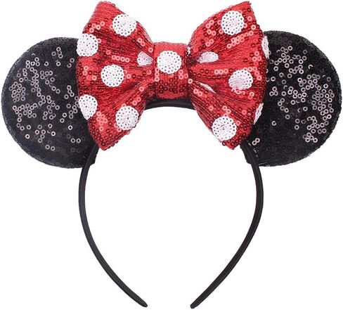 JIAHANG Polka Dot Mic Mouse Ear Headband Sequin Bow Festival Costume Headwear Amusement Park Headpiece for Women Girls in Saudi Arabia