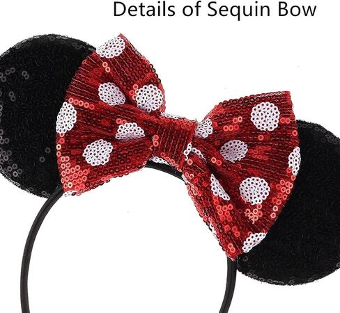 JIAHANG Polka Dot Mic Mouse Ear Headband Sequin Bow Festival Costume Headwear Amusement Park Headpiece for Women Girls in Saudi Arabia