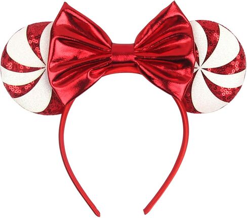 Christmas Mouse Ears Headband Peppermint Snowflakes Hairband Sequin Bow Hair Hoop Headpiece for Party Favors in Kuwait