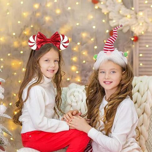 Christmas Mouse Ears Headband Peppermint Snowflakes Hairband Sequin Bow Hair Hoop Headpiece for Party Favors in Kuwait