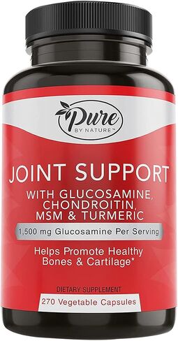 Pure By Nature Joint Support, Glucosamine with Chondroitin Turmeric MSM Boswellia Supplement, 270 Capsules in Saudi Arabia