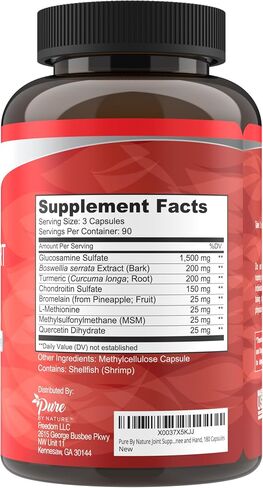 Pure By Nature Joint Support, Glucosamine with Chondroitin Turmeric MSM Boswellia Supplement, 270 Capsules in Saudi Arabia