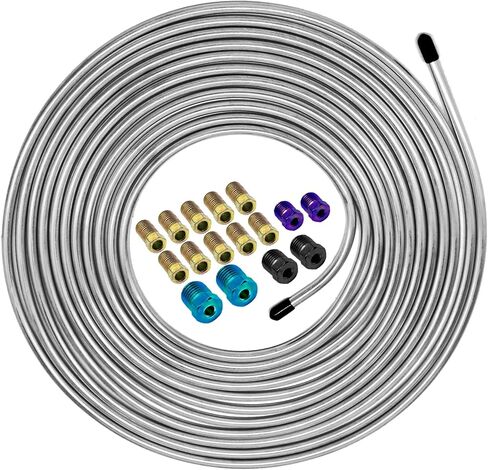Braking Line Kit - Upgraded 25 Feet 1/4 Copper Coated Braking Line Tubing with 16 Color Fittings, Durability and Corrosion Resistance Copper Tubing for Automotive in Saudi Arabia