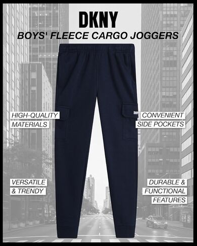 DKNY Boys' Cargo Jogger Pants - Soft Fleece Athletic Sweatpants - Breathable Casual Cargo Joggers for Boys (Sizes: 8-18) in Saudi Arabia