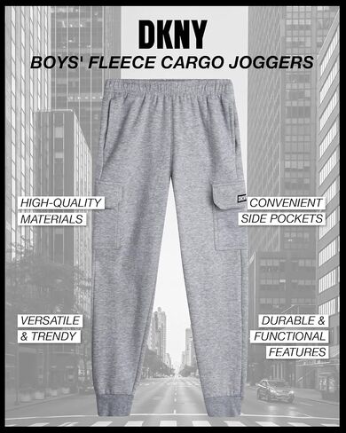 DKNY Boys' Cargo Jogger Pants - Soft Fleece Athletic Sweatpants - Breathable Casual Cargo Joggers for Boys (Sizes: 8-18) in Saudi Arabia