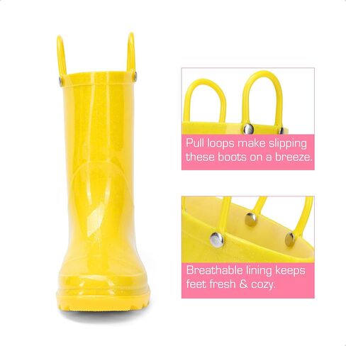 DREAM PAIRS Kids Rain Boots Glitter Boys Girls with Easy-on Handles Sparkly Waterproof Boots Outdoor Playing Rain Boots Unisex-Child in Kuwait