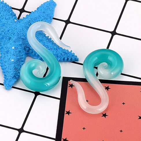 Oyaface 2 PCS Seahorse Shaped Glass Ear Tapers Plugs 8G-2G Handmade Hanger Gauges Piercing Jewelry Set in Kuwait